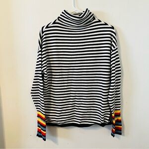 ANDTHEWHY Black & White Striped Rainbow Cuff Turtleneck Sweater size S/M Viscose